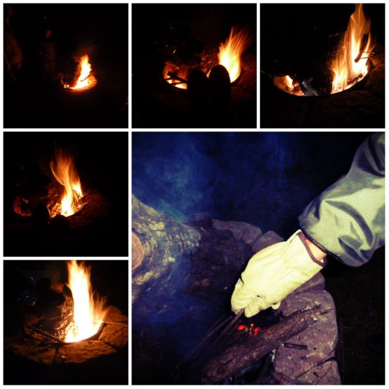 Norm stokes the fire during the revelry.